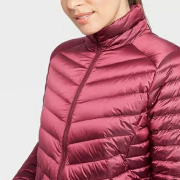 Women's Burgundy L Puffer Jacket - Picture 2 of 6